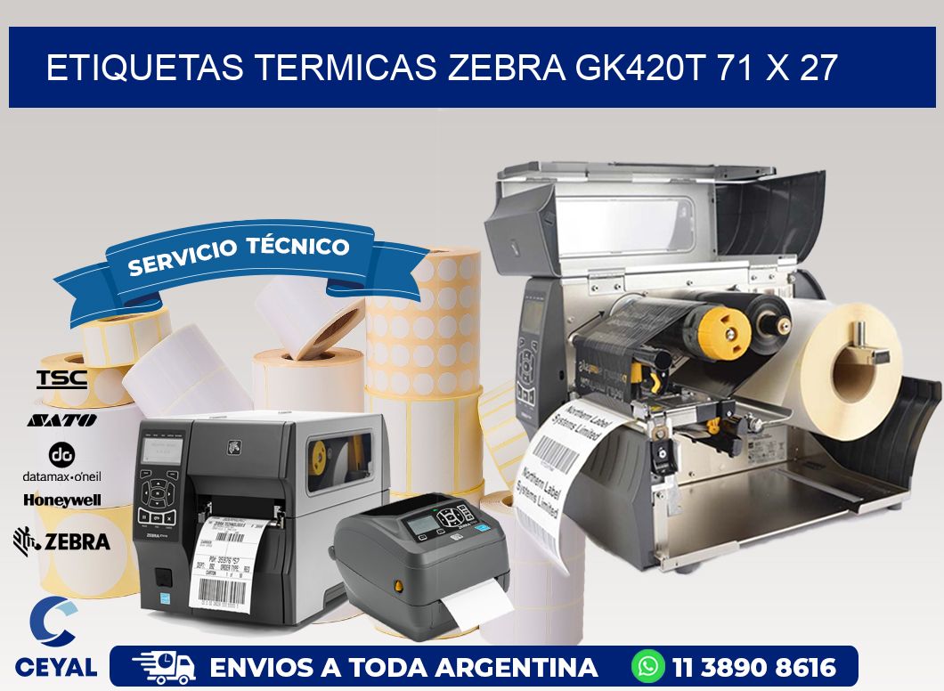 ETIQUETAS TERMICAS ZEBRA GK420T 71 x 27