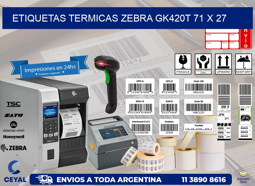 ETIQUETAS TERMICAS ZEBRA GK420T 71 x 27