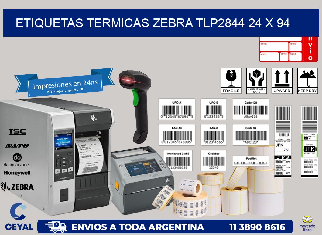 ETIQUETAS TERMICAS ZEBRA TLP2844 24 x 94