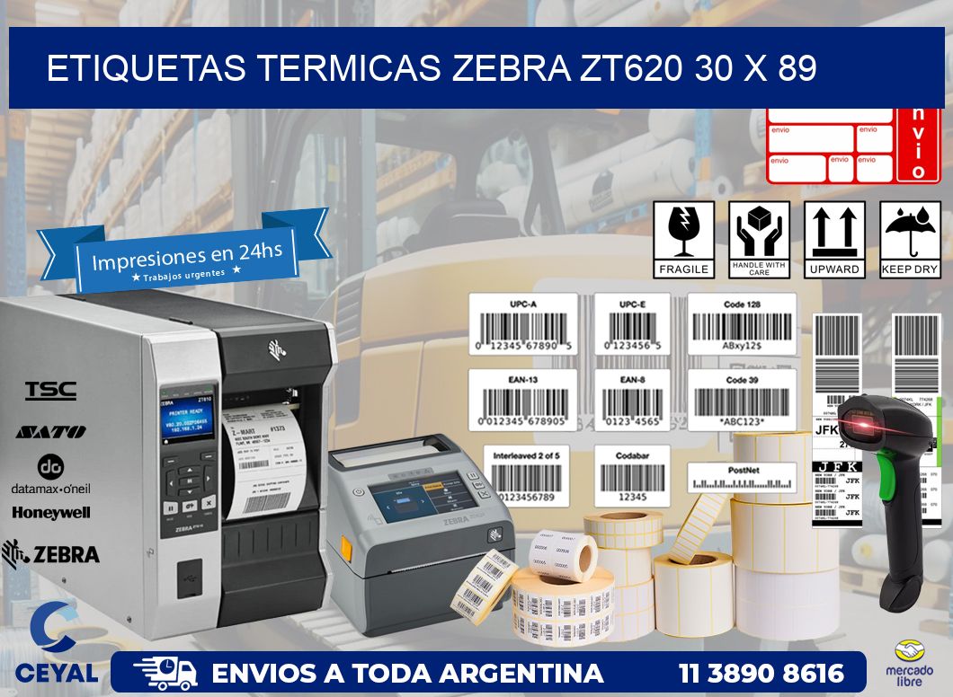 ETIQUETAS TERMICAS ZEBRA ZT620 30 x 89