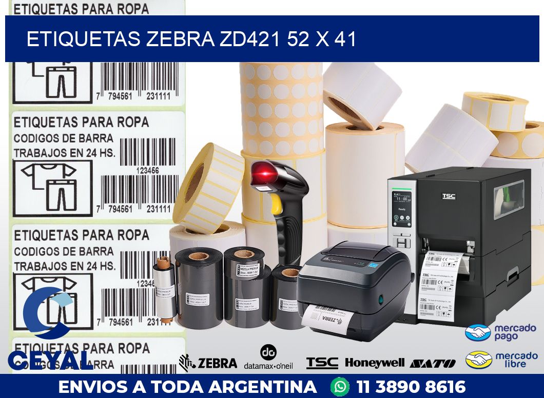 ETIQUETAS Zebra ZD421 52 x 41