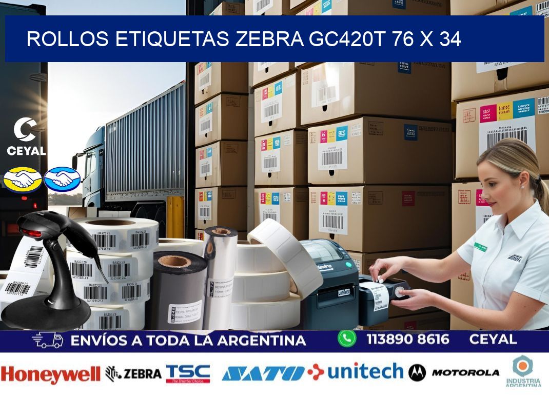 ROLLOS ETIQUETAS Zebra GC420T 76 x 34