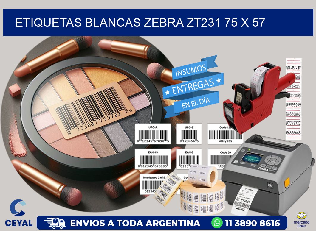 ETIQUETAS BLANCAS ZEBRA ZT231 75 x 57
