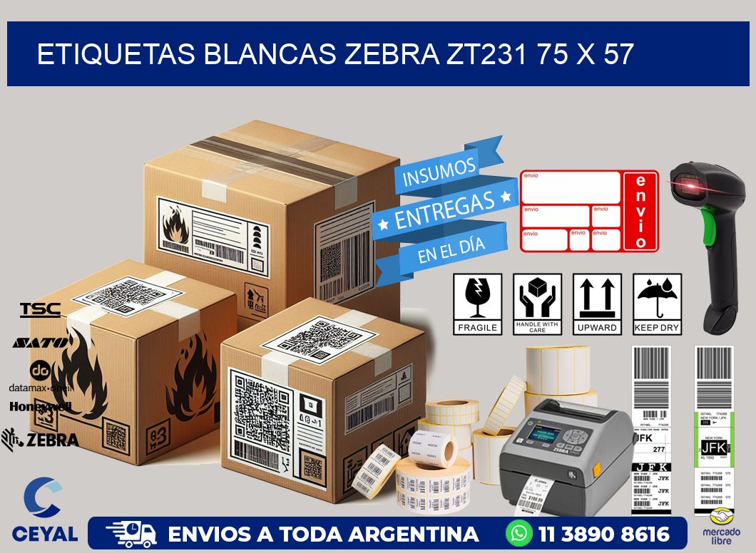 ETIQUETAS BLANCAS ZEBRA ZT231 75 x 57
