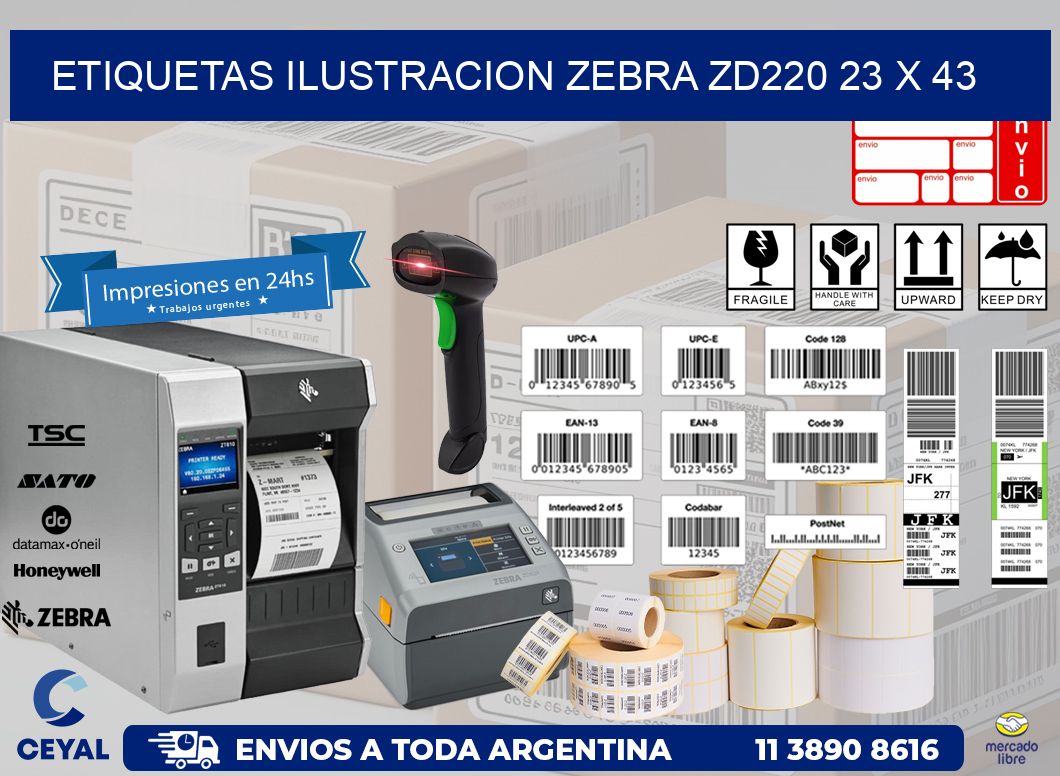 ETIQUETAS ILUSTRACION ZEBRA ZD220 23 x 43