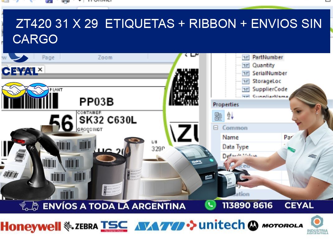 ZT420 31 x 29  etiquetas + ribbon + envios sin cargo