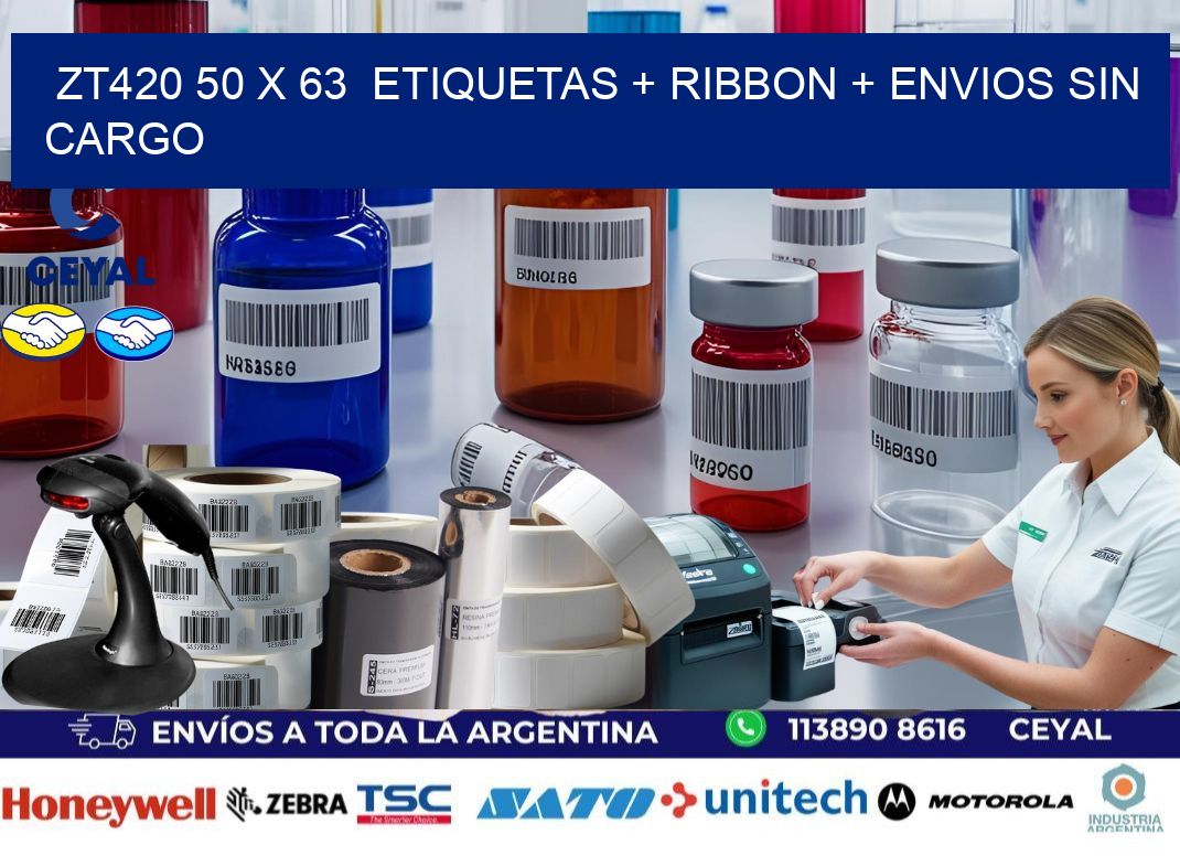 ZT420 50 x 63  etiquetas + ribbon + envios sin cargo