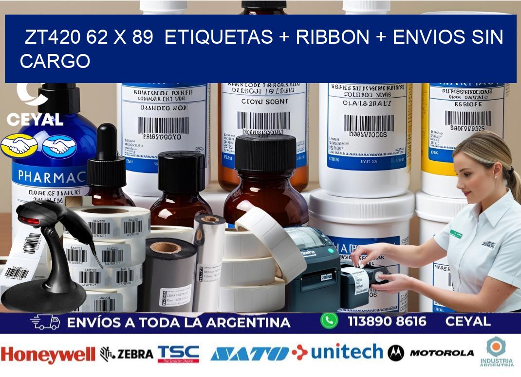 ZT420 62 x 89  etiquetas + ribbon + envios sin cargo