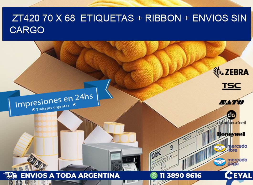 ZT420 70 x 68  etiquetas + ribbon + envios sin cargo