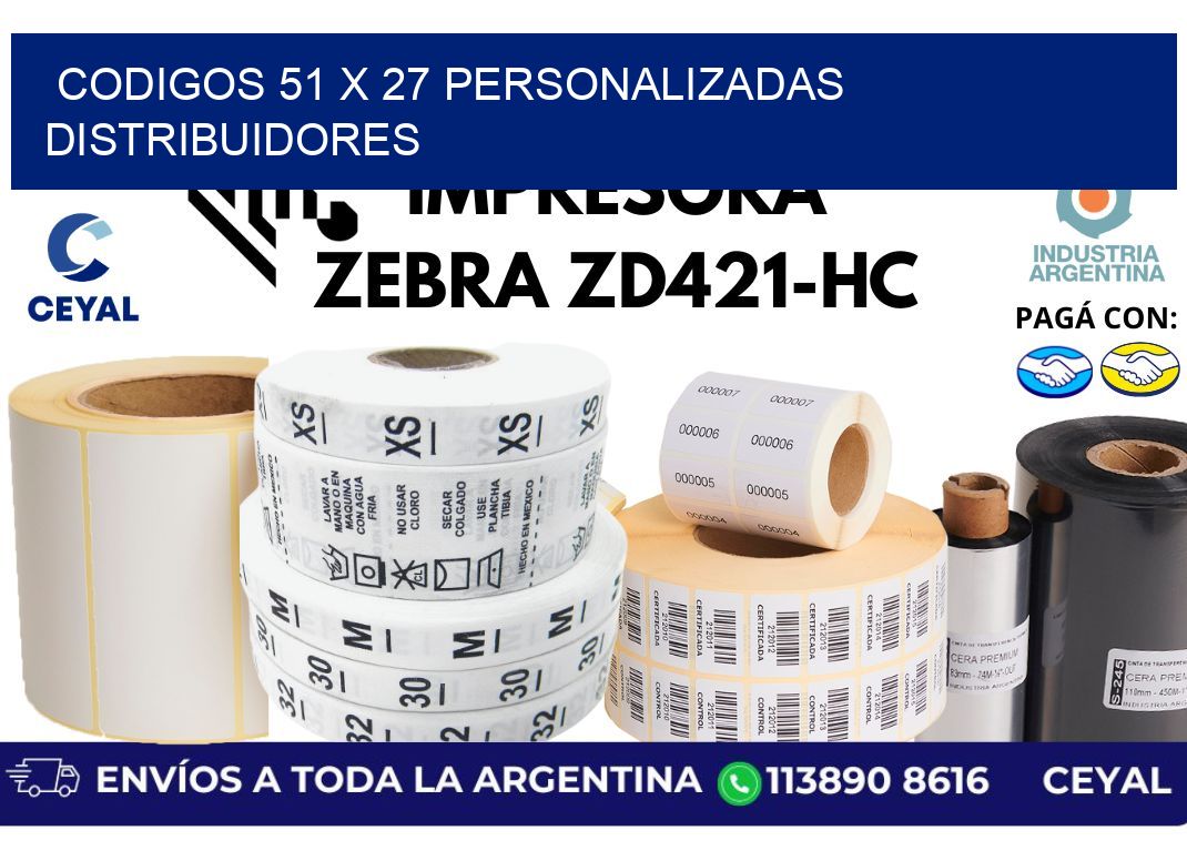 codigos 51 x 27 personalizadas distribuidores