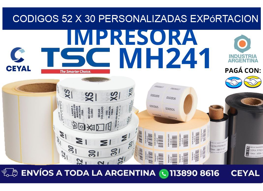 codigos 52 x 30 personalizadas expórtacion