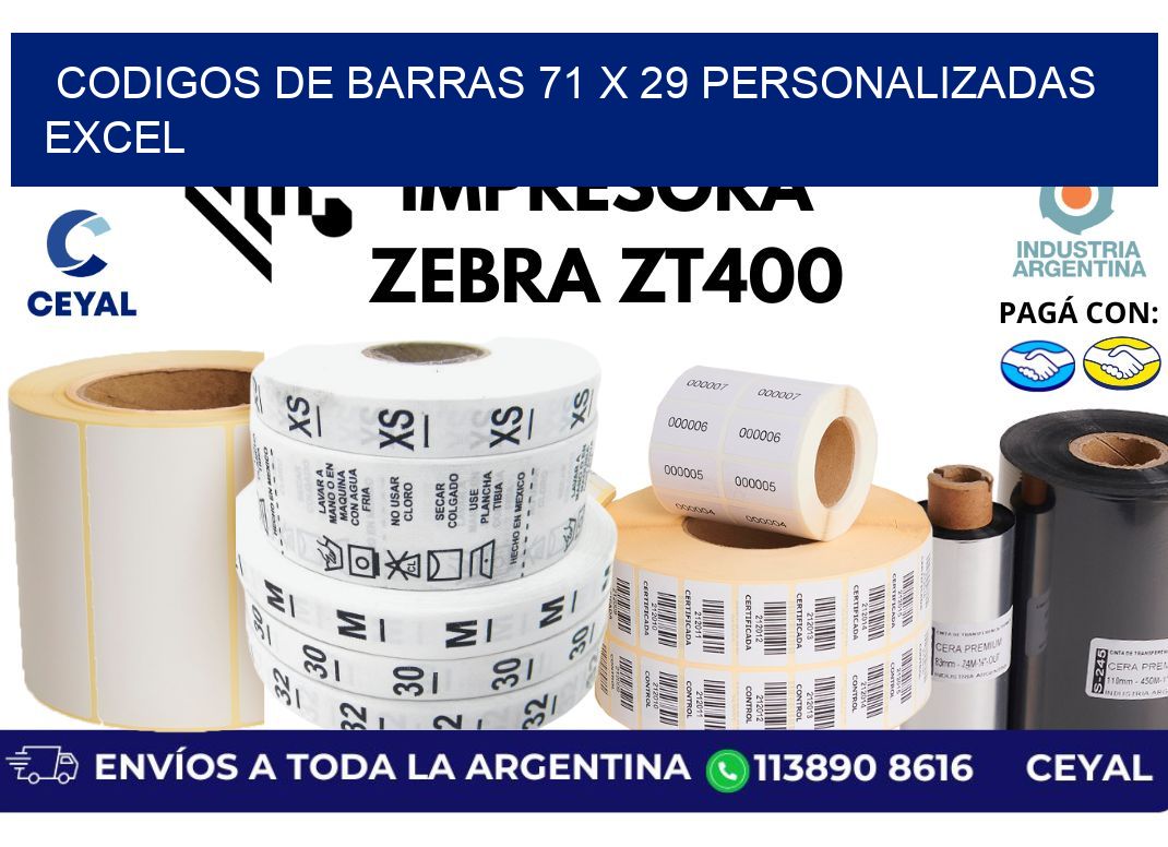 codigos de barras 71 x 29 personalizadas excel