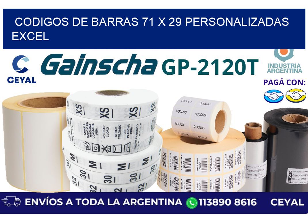 codigos de barras 71 x 29 personalizadas excel