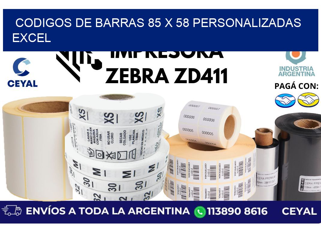 codigos de barras 85 x 58 personalizadas excel
