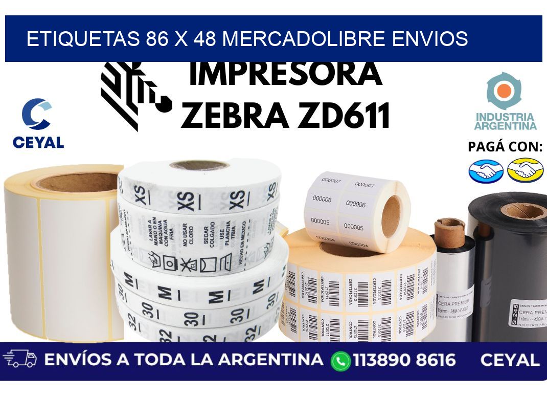 etiquetas 86 x 48 mercadolibre envios