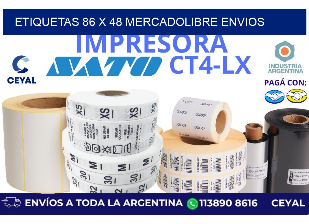 etiquetas 86 x 48 mercadolibre envios