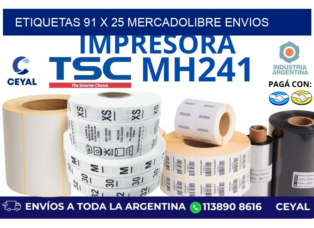 etiquetas 91 x 25 mercadolibre envios