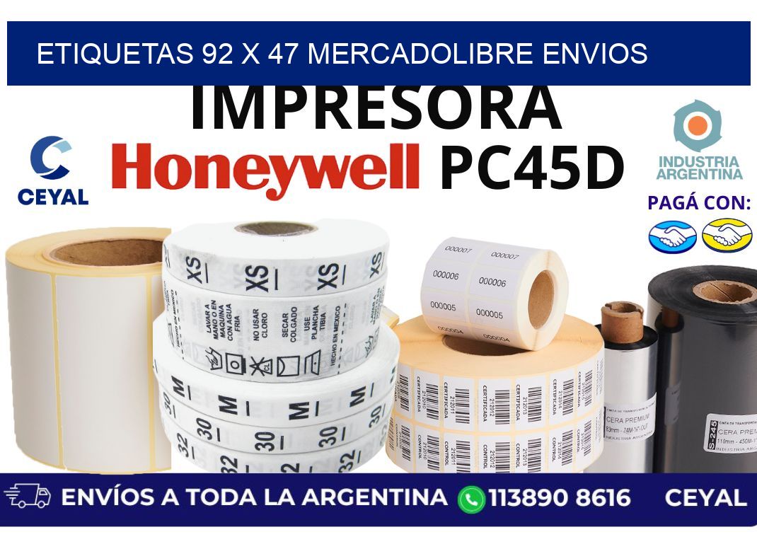 etiquetas 92 x 47 mercadolibre envios