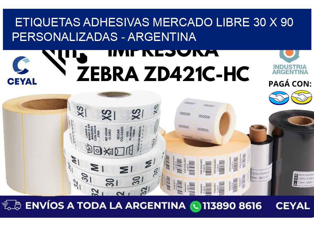 etiquetas adhesivas mercado libre 30 x 90 personalizadas - Argentina