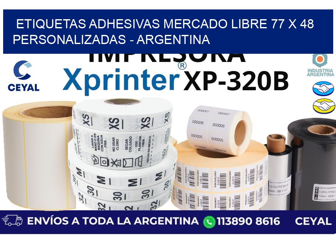 etiquetas adhesivas mercado libre 77 x 48 personalizadas - Argentina