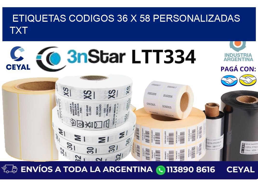 etiquetas codigos 36 x 58 personalizadas txt