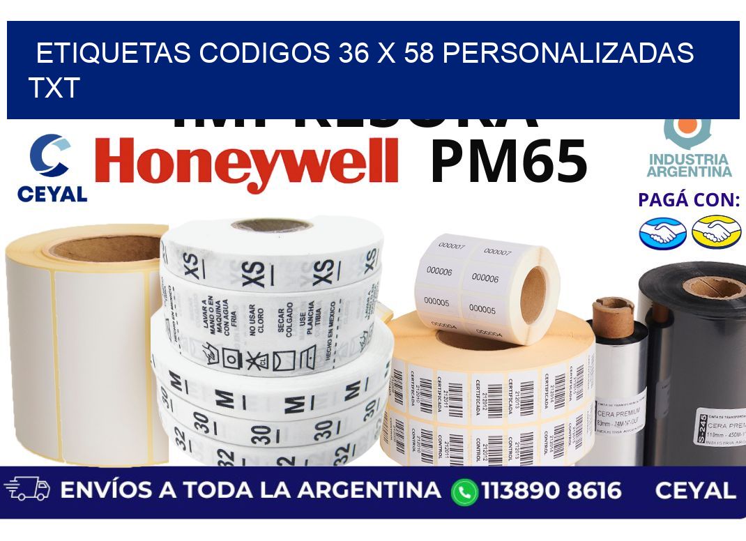 etiquetas codigos 36 x 58 personalizadas txt