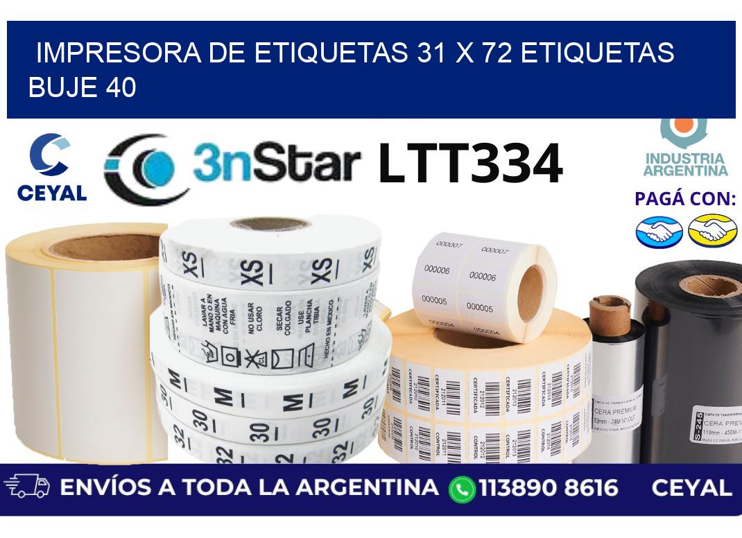 impresora de etiquetas 31 x 72 etiquetas buje 40