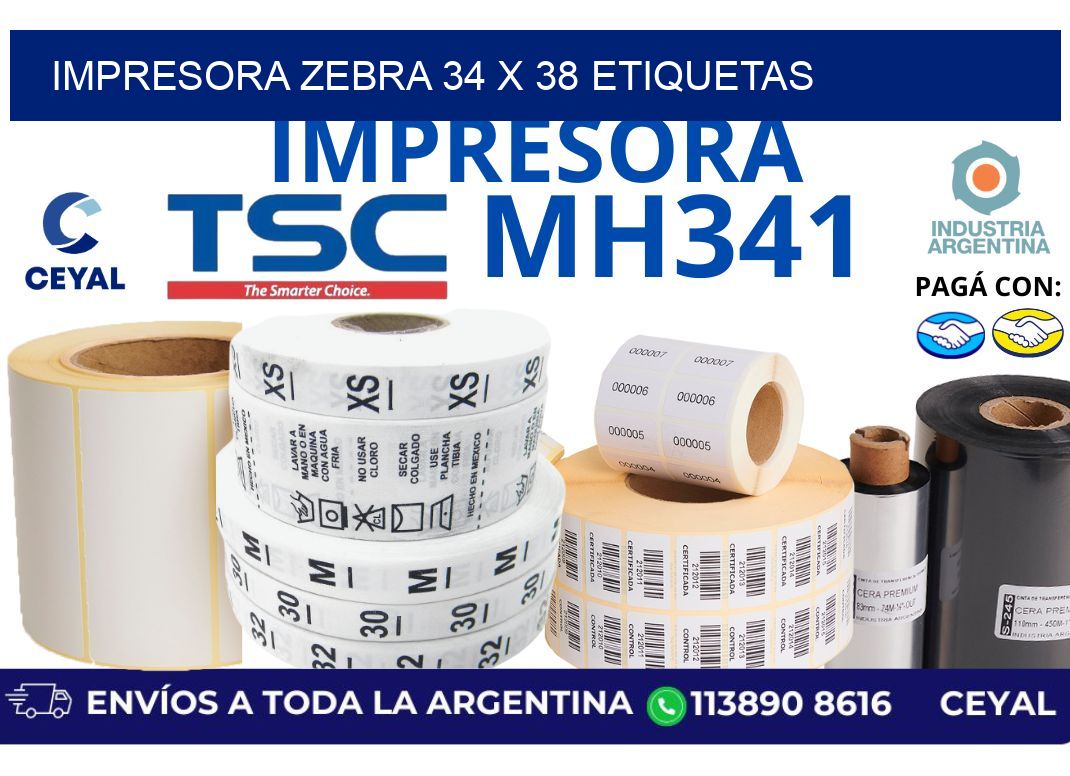 impresora zebra 34 x 38 etiquetas
