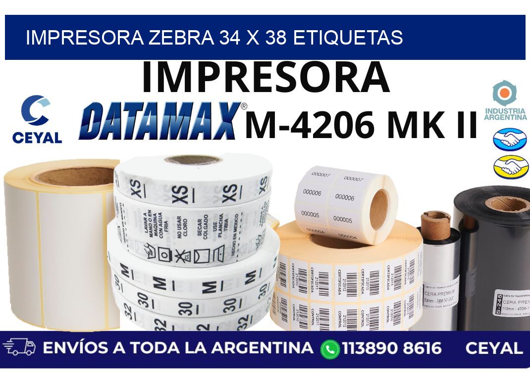 impresora zebra 34 x 38 etiquetas