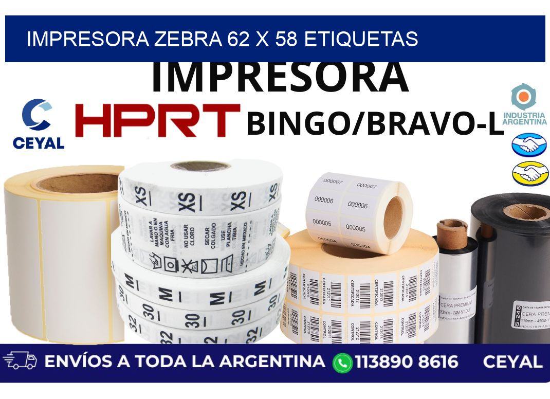 impresora zebra 62 x 58 etiquetas