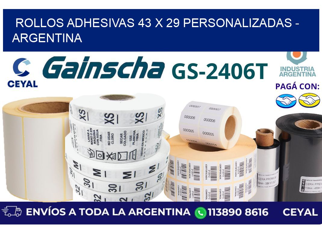 rollos adhesivas 43 x 29 personalizadas - Argentina