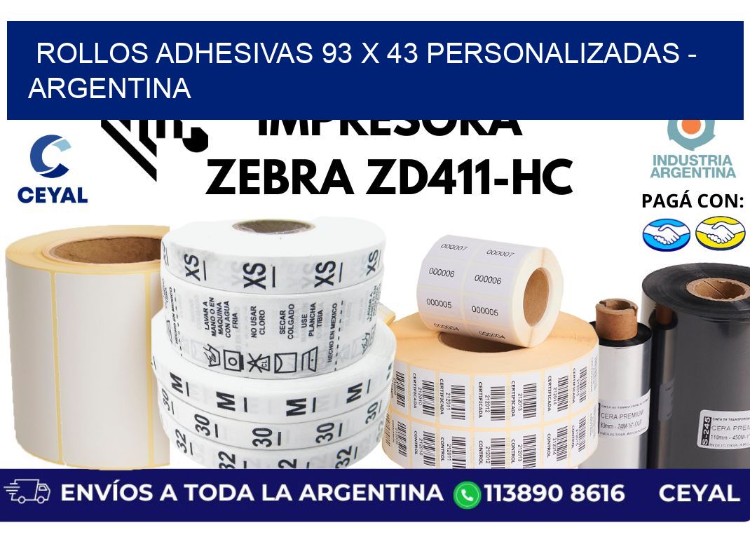rollos adhesivas 93 x 43 personalizadas - Argentina