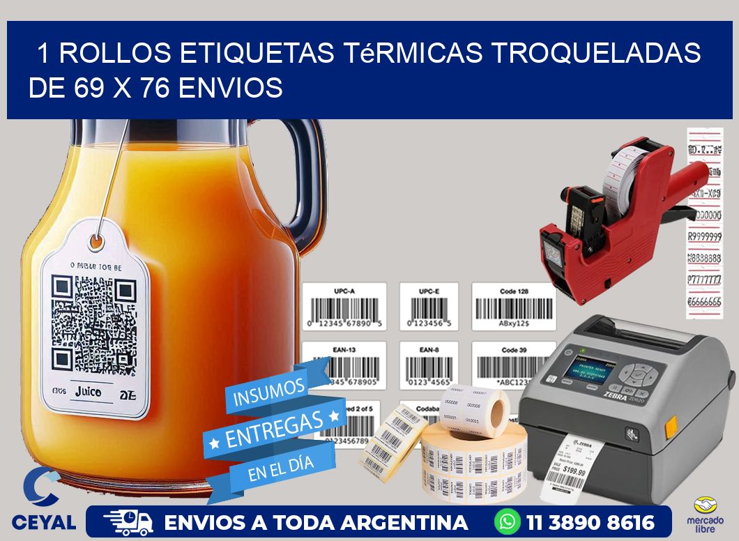 1 Rollos Etiquetas Térmicas Troqueladas De 69 x 76 ENVIOS