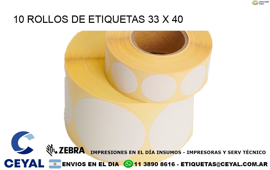 10 ROLLOS DE ETIQUETAS 33 x 40