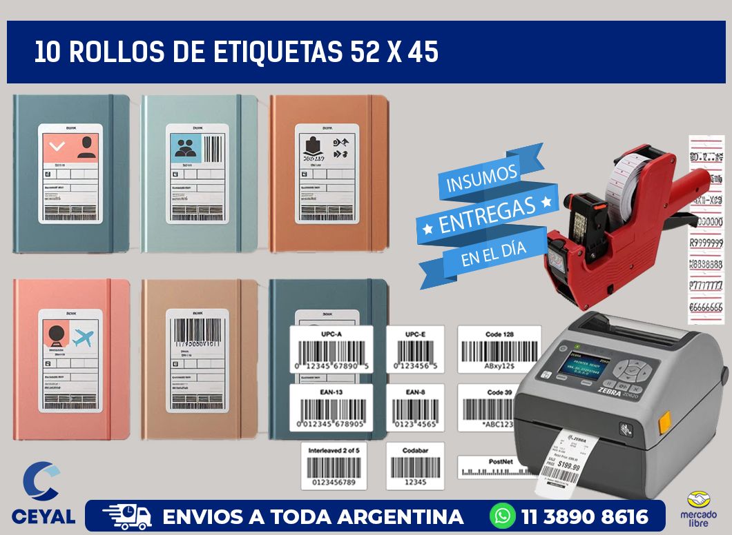 10 ROLLOS DE ETIQUETAS 52 x 45