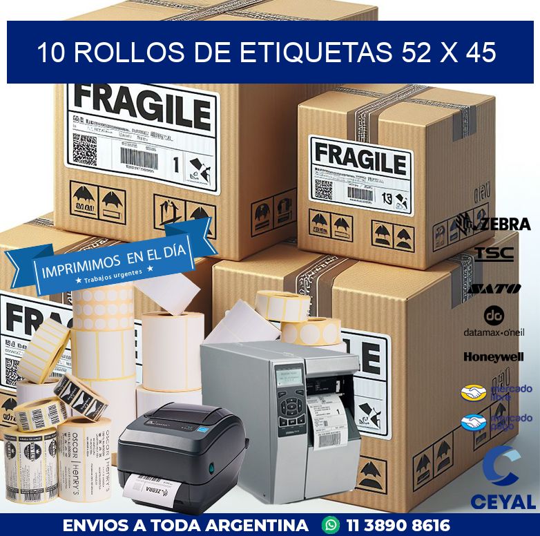 10 ROLLOS DE ETIQUETAS 52 x 45