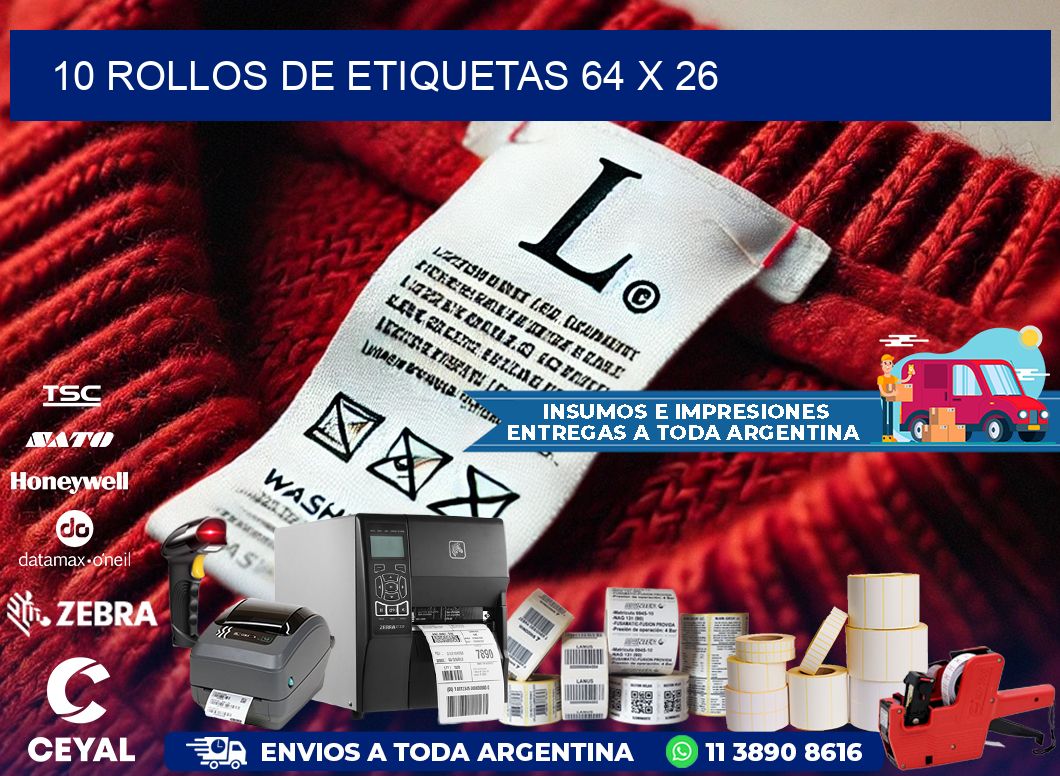 10 ROLLOS DE ETIQUETAS 64 x 26