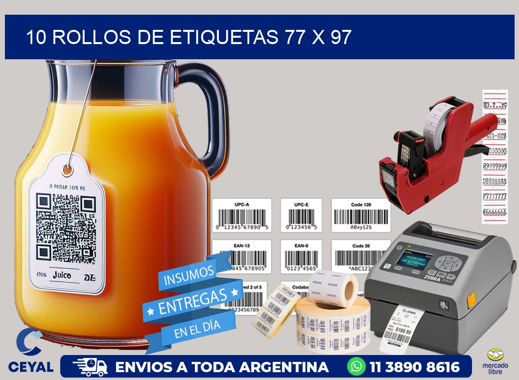10 ROLLOS DE ETIQUETAS 77 x 97
