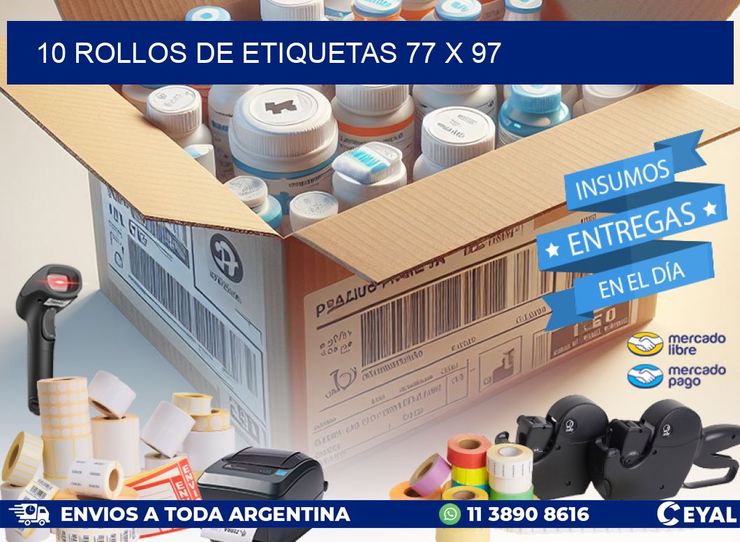 10 ROLLOS DE ETIQUETAS 77 x 97