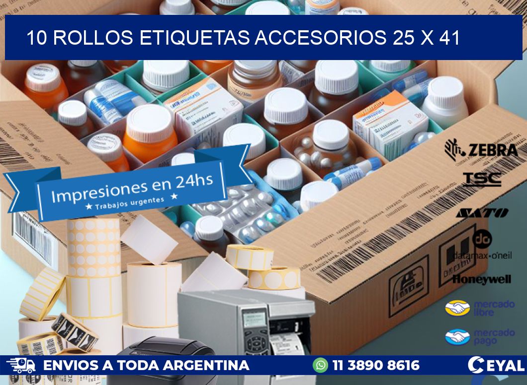 10 ROLLOS ETIQUETAS ACCESORIOS 25 x 41
