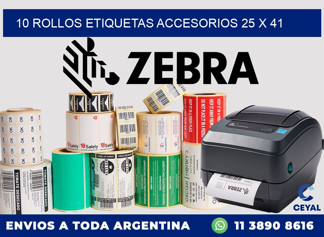 10 ROLLOS ETIQUETAS ACCESORIOS 25 x 41
