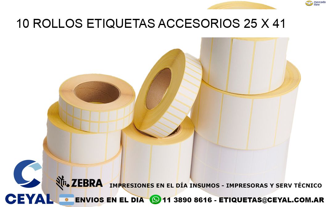10 ROLLOS ETIQUETAS ACCESORIOS 25 x 41