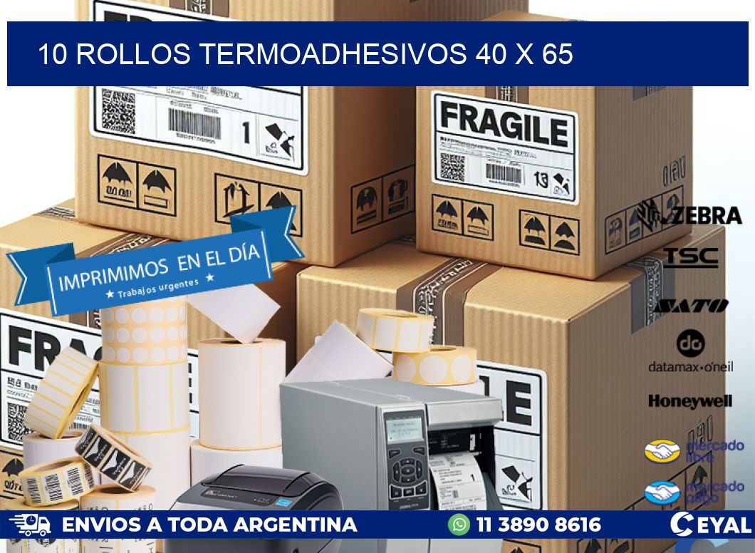 10 ROLLOS TERMOADHESIVOS 40 x 65