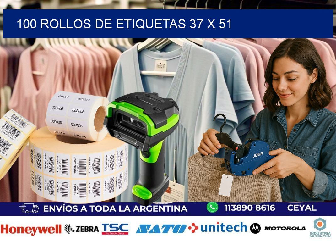 100 ROLLOS DE ETIQUETAS 37 x 51