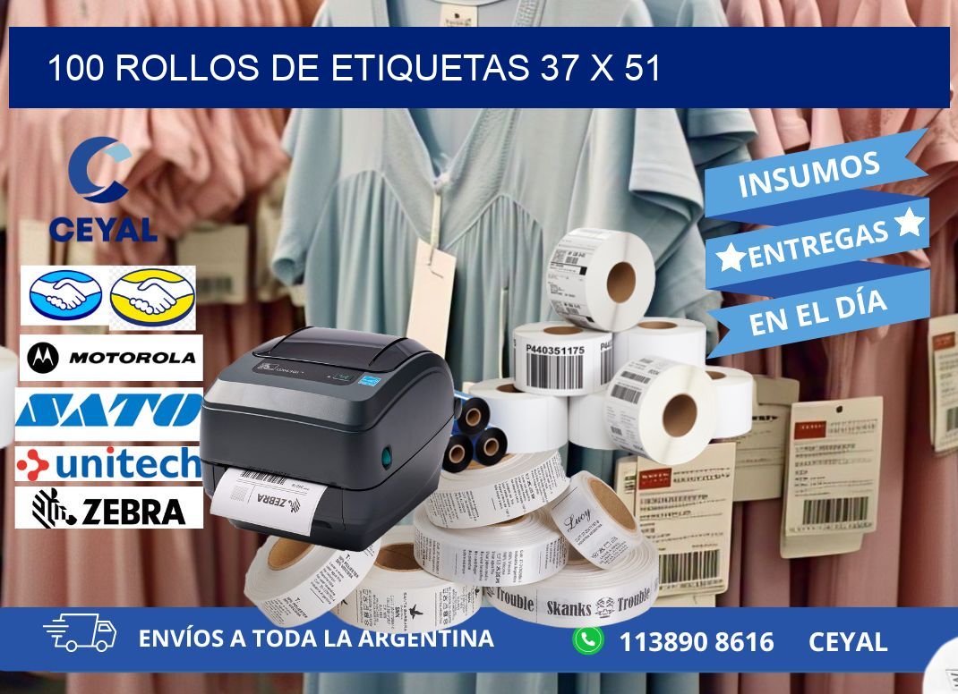 100 ROLLOS DE ETIQUETAS 37 x 51