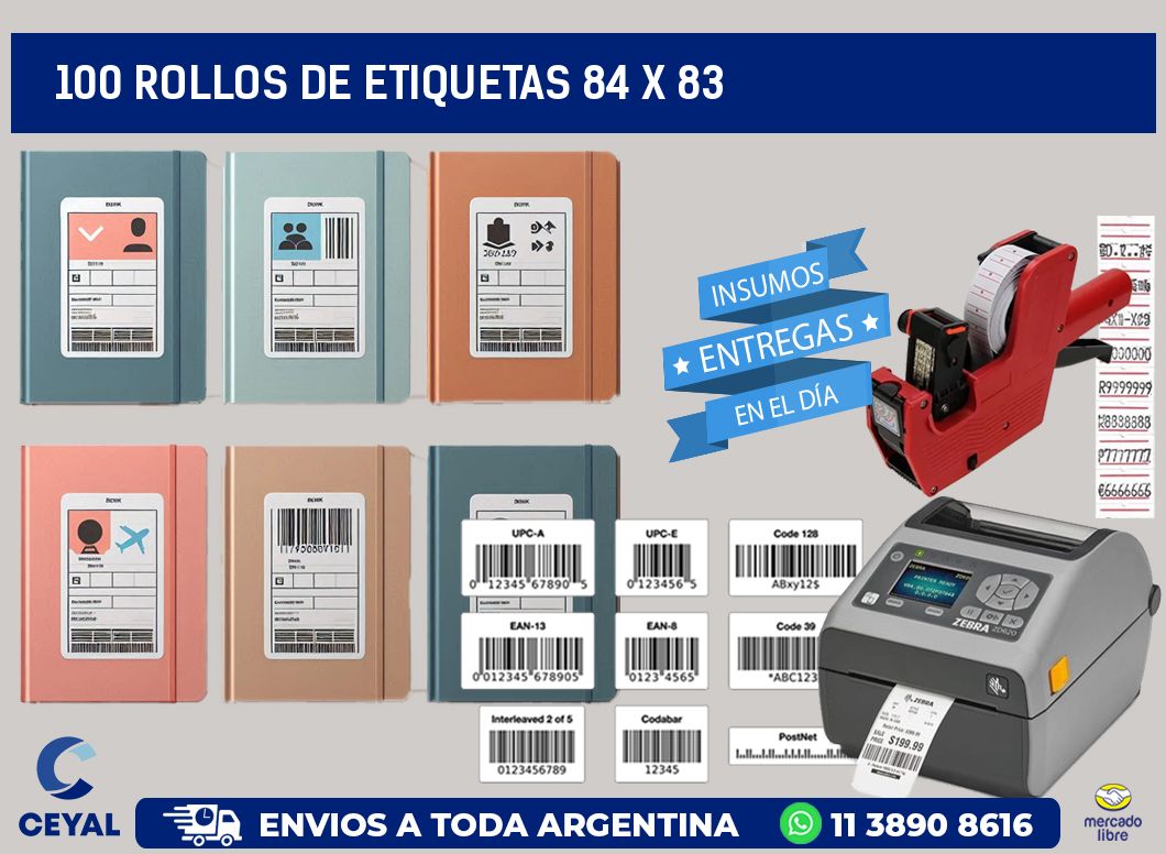 100 ROLLOS DE ETIQUETAS 84 x 83