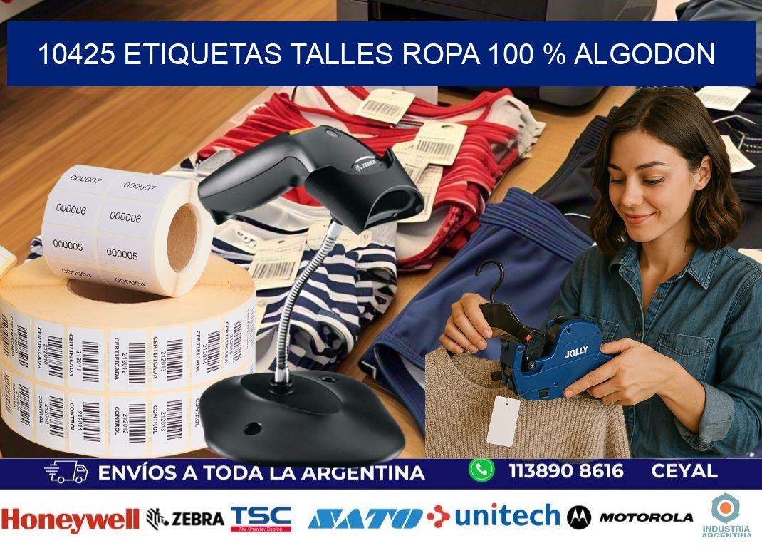 10425 ETIQUETAS TALLES ROPA 100 % ALGODON