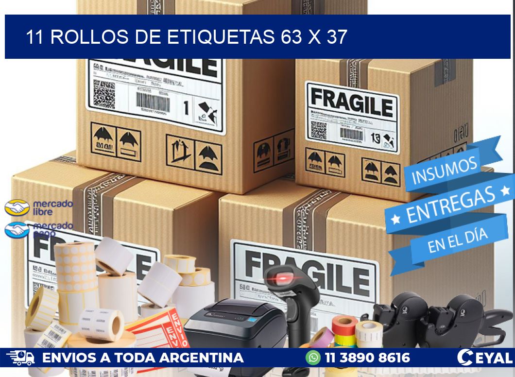 11 ROLLOS DE ETIQUETAS 63 x 37