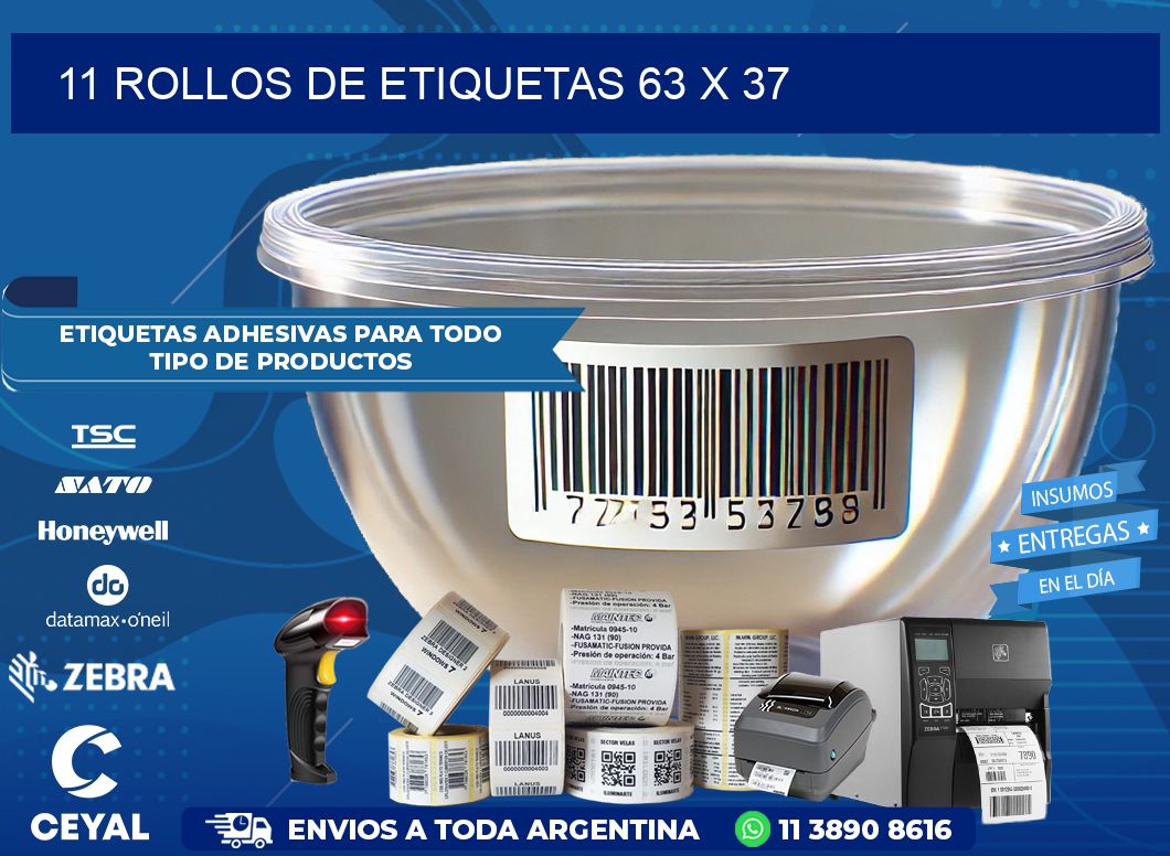 11 ROLLOS DE ETIQUETAS 63 x 37