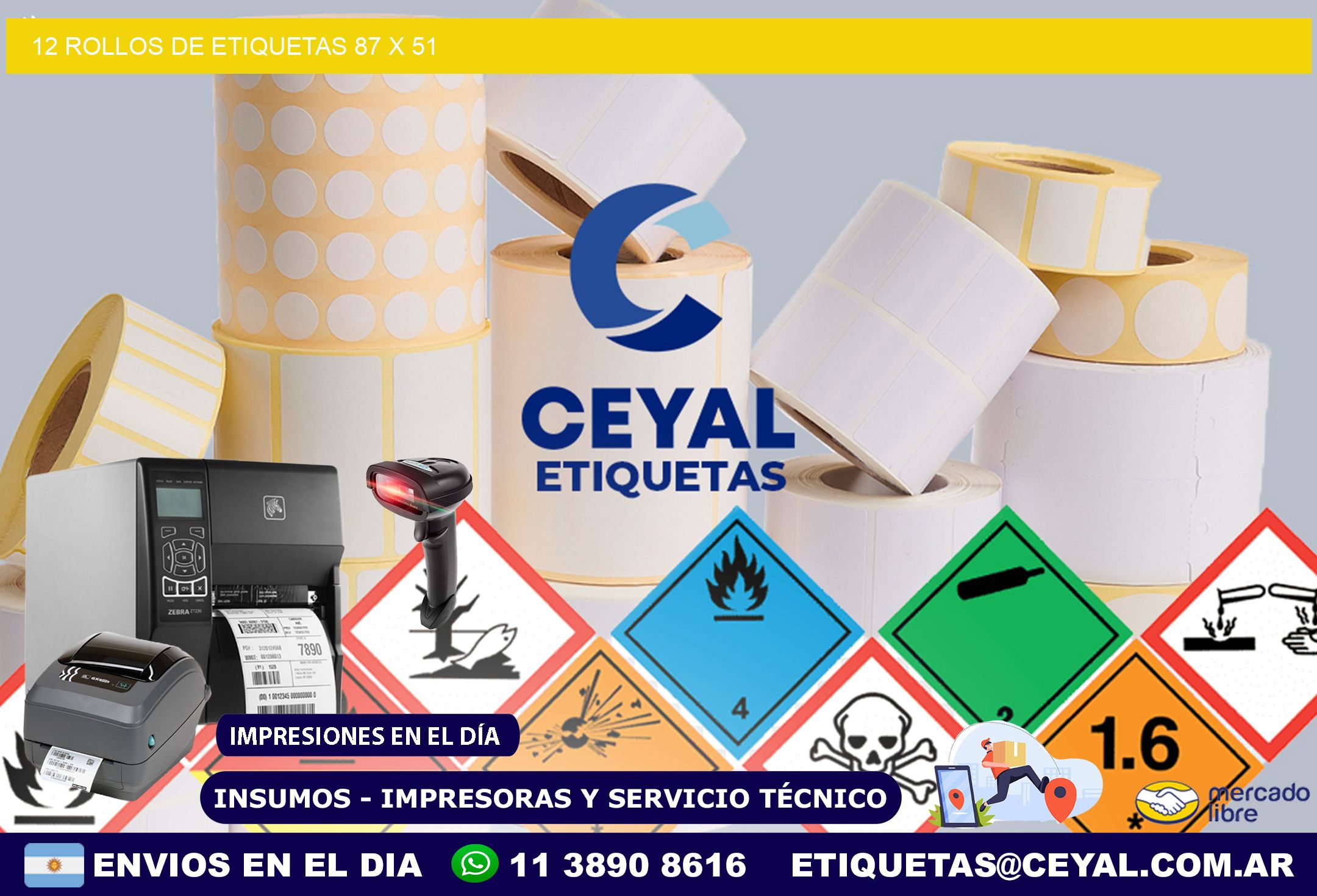 12 ROLLOS DE ETIQUETAS 87 x 51
